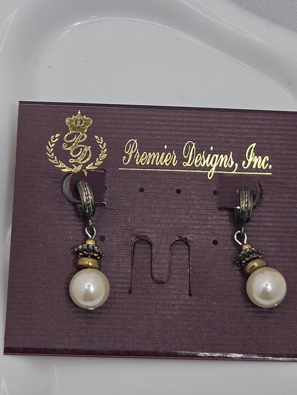 ✨ Premier Designs Mixed Metal Faux Pearl Huggie Drop Earrings NWT ✨
